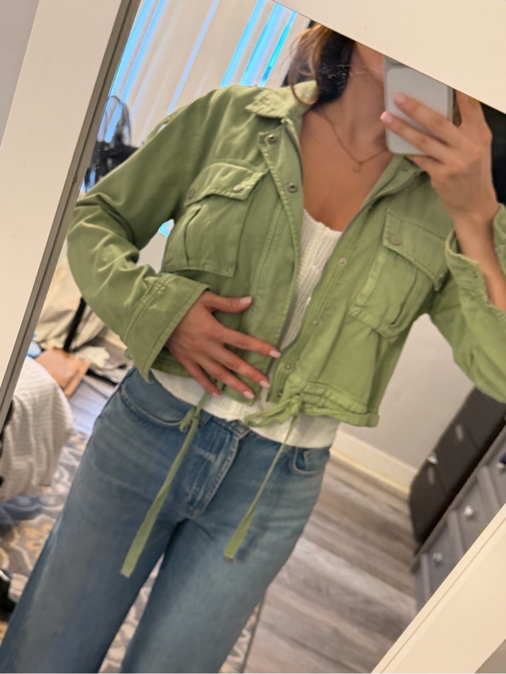 Light Green Cropped Utility Jacket - Women